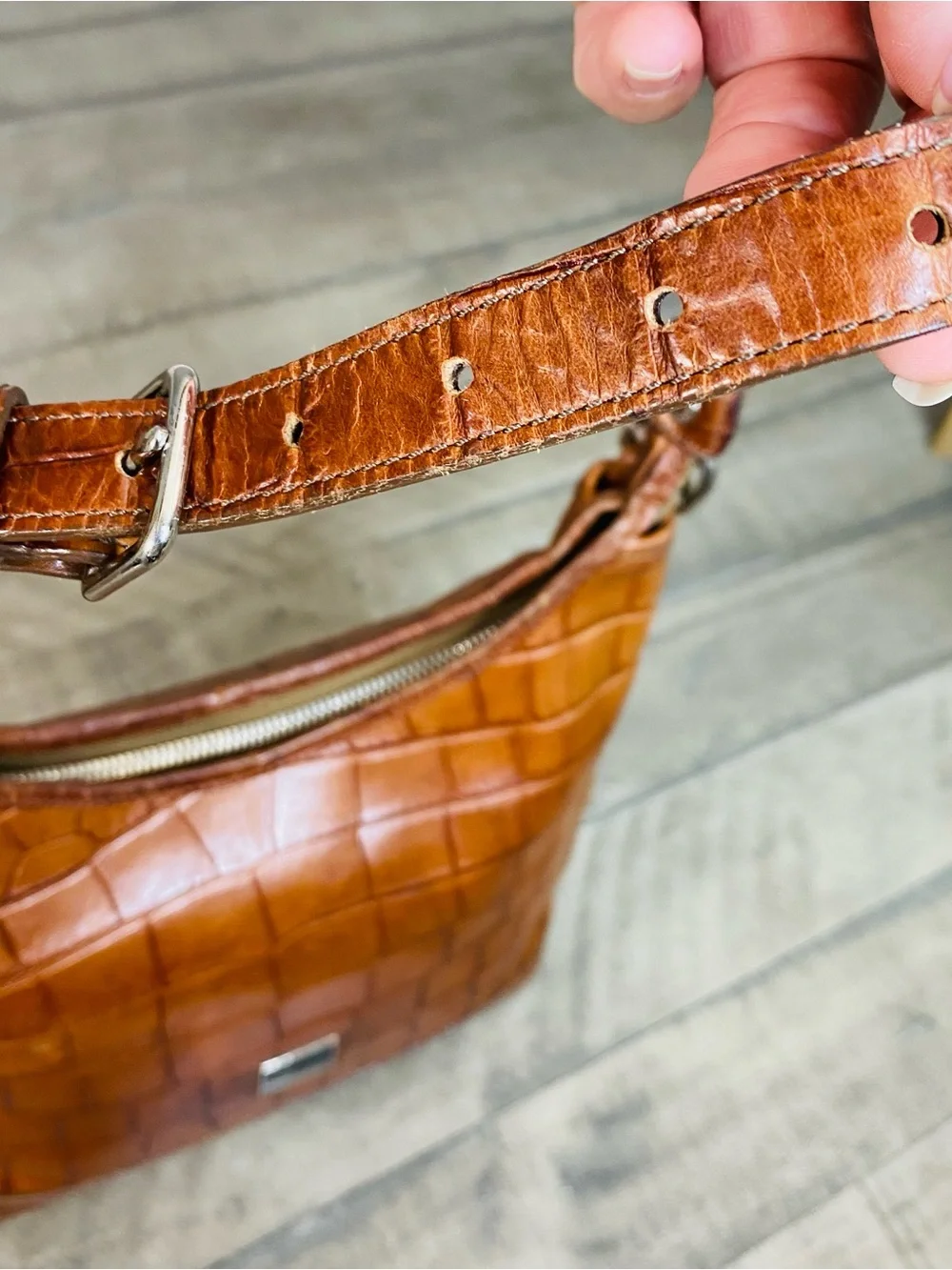 Vintage Dooney & Bourke Bayou Collection Brown Croc-Embossed Leather Hobo Bag